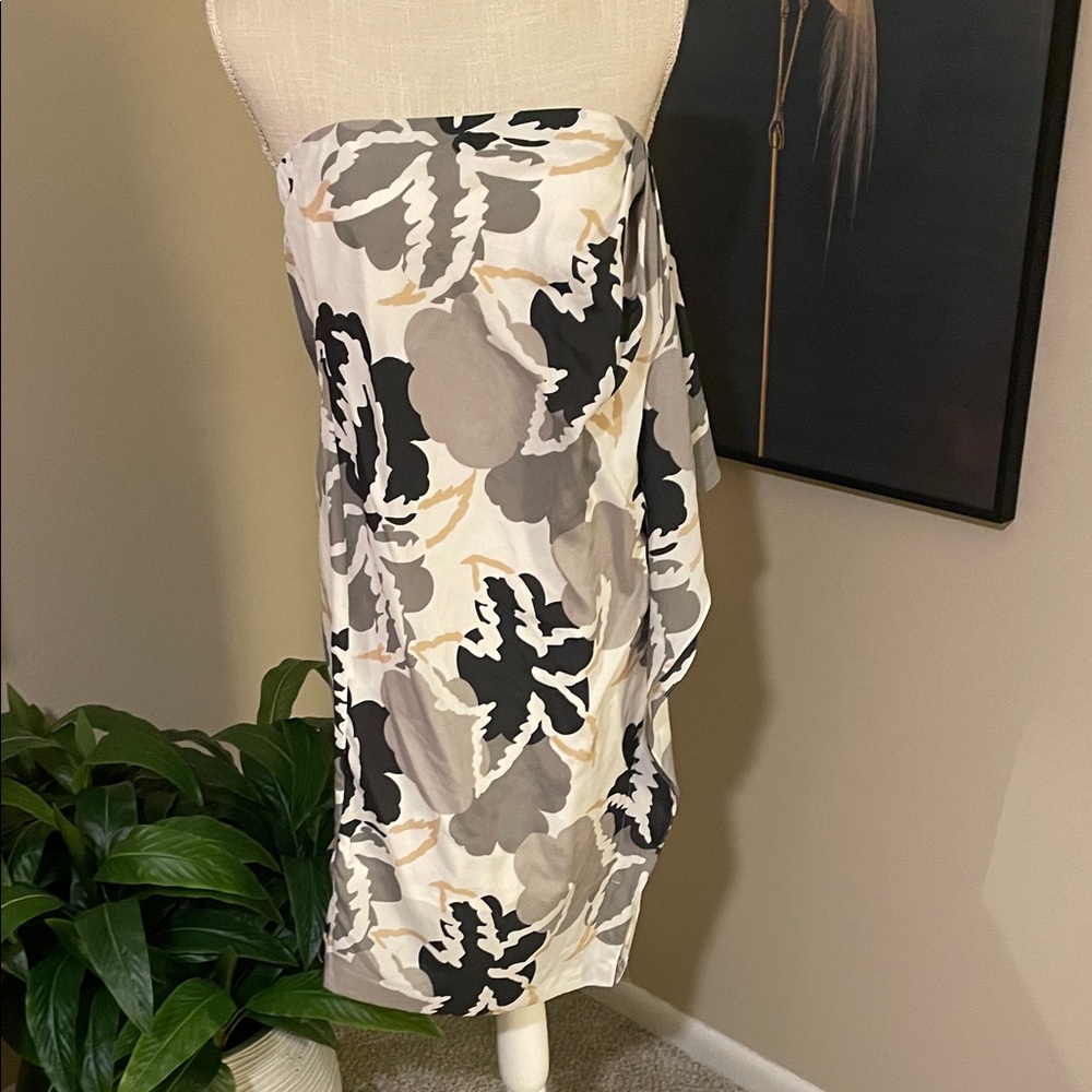 Reiss Strapless Dress in Black, Gray, and Cream